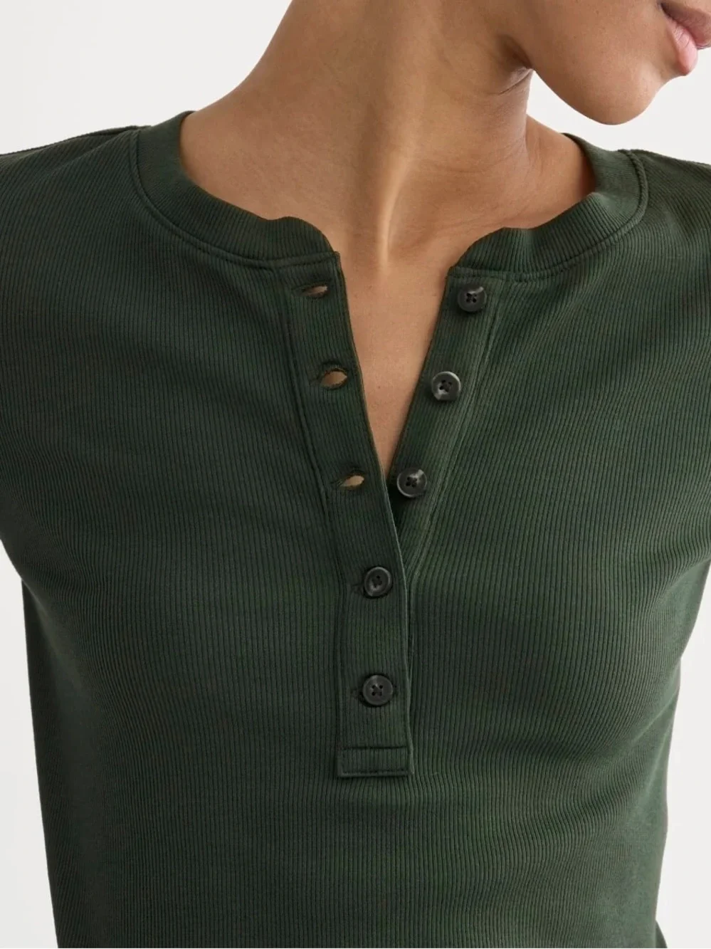 Everlane The Luxe Rib Henley Dark Forest Supima Cotton Size S NWOT